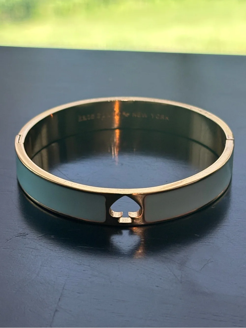 KATE SPADE New York Hole Punch Spade Hinge Bangle Bracelet – Seafoam Green - Picture 3 of 10